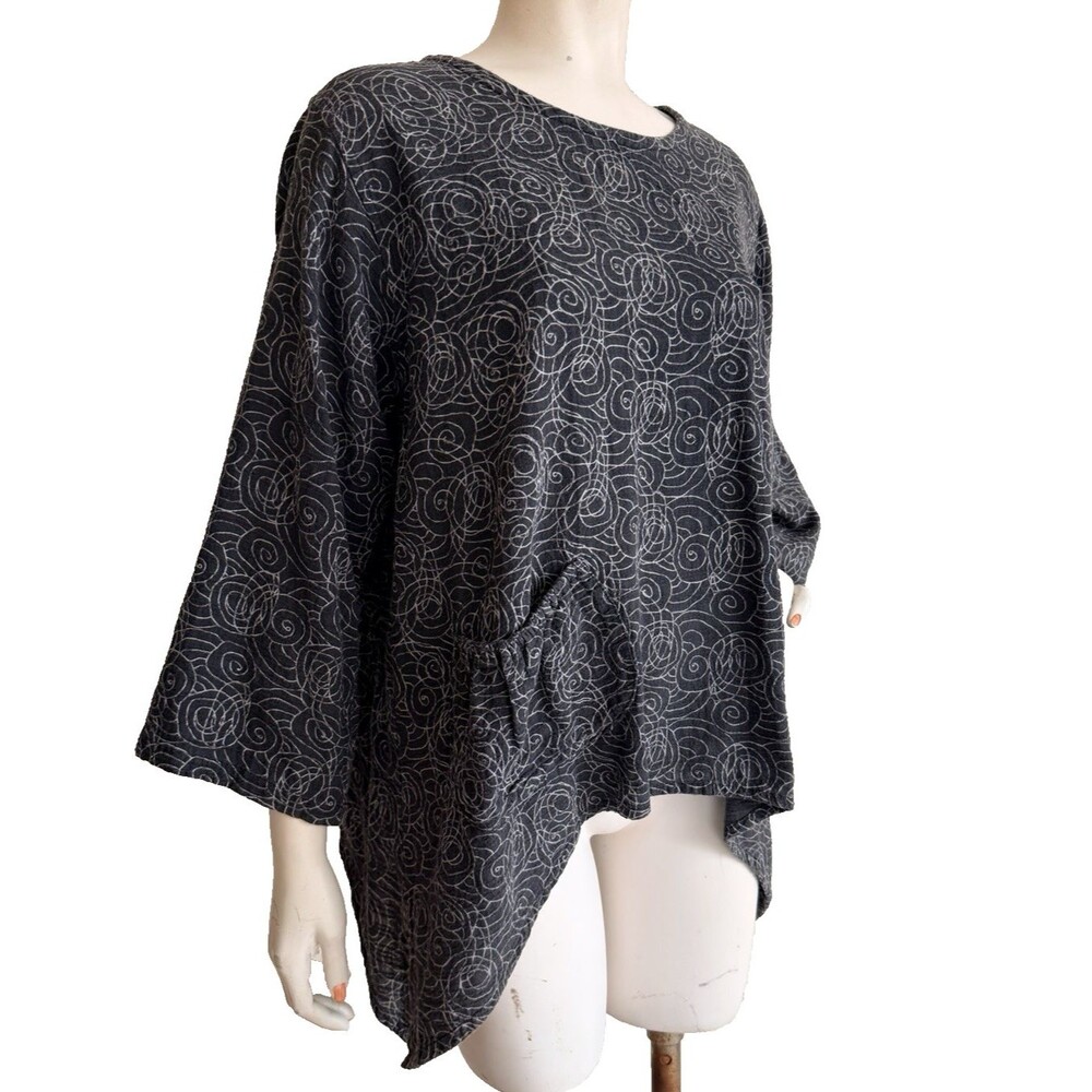 Japanese Artisan Tunic Top Black Cotton Art to Wear Oversized One Size